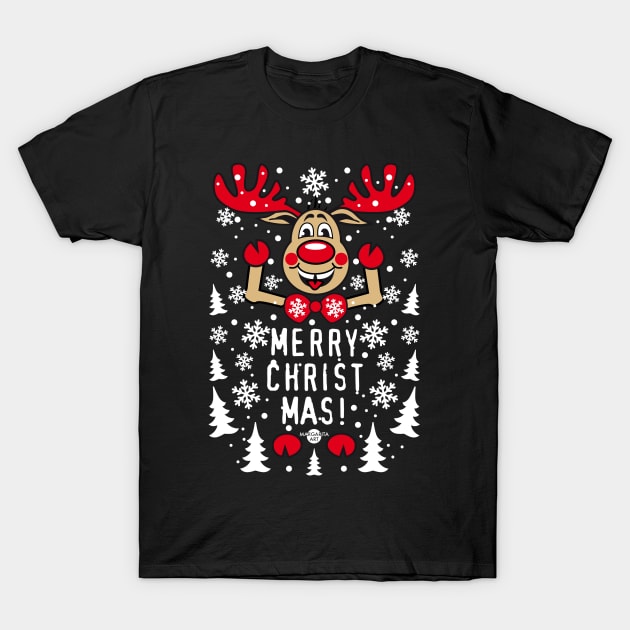 191 Reindeer Deer Rudolph Red Nose Merry Christmas cute T-Shirt by Margarita7